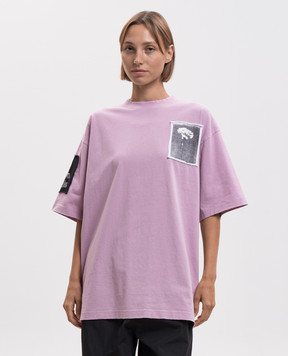 Balenciaga Розовая футболка с брендовыми нашивками A00497TUVP5