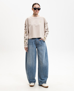 Off-White Бежевый лонгслив с вышивкой 2AB038S26JER002