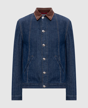 Brunello Cucinelli Синяя джинсовая куртка с кожаным воротником MH2636914