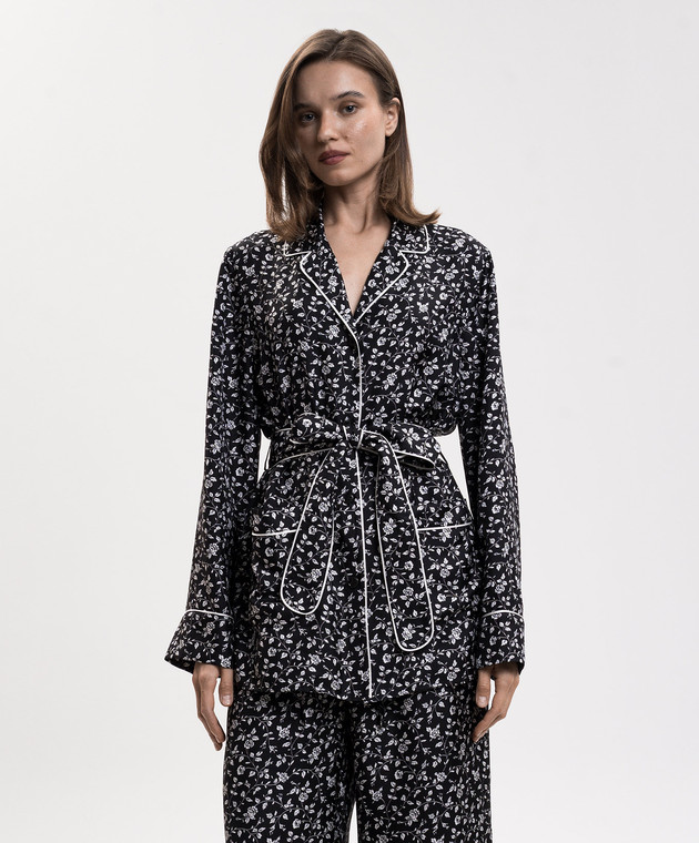 Dolce&Gabbana Чорна блуза із шовку в стилі піжами F5I89TIS1X1 зображення 3