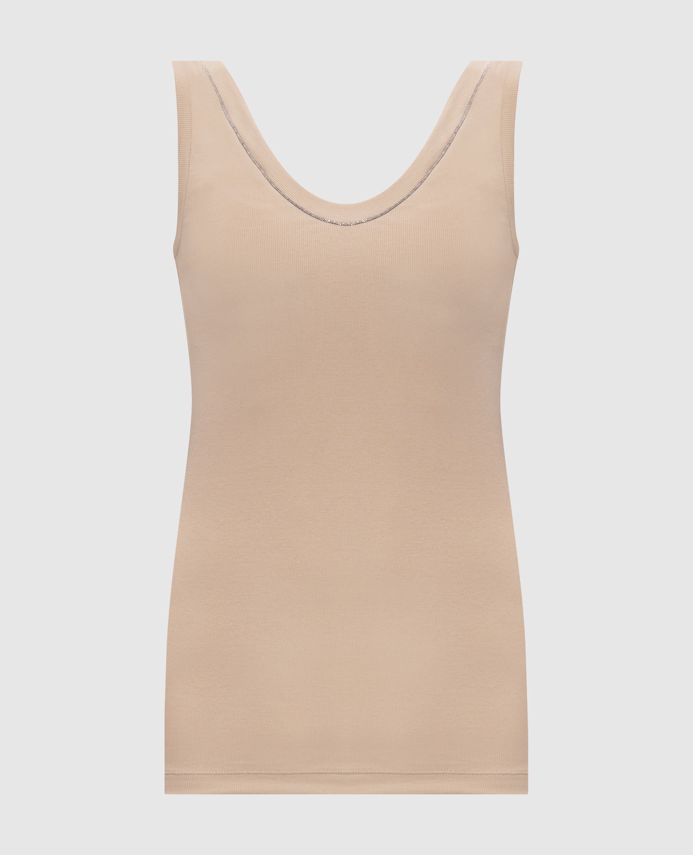 Бежевый топ в рубчик с цепочкой мониль