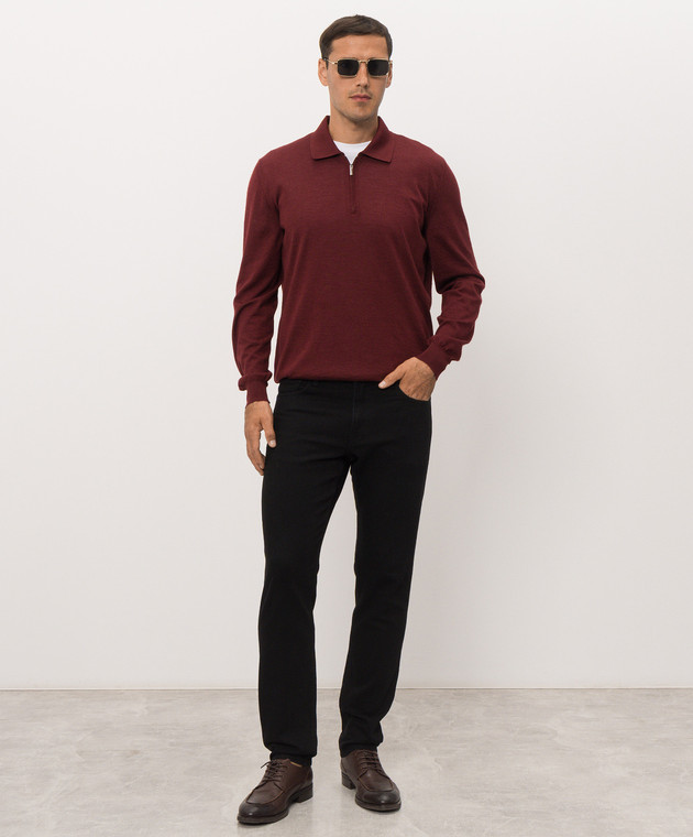 Bertolo Cashmere Бордовое поло из шерсти и шелка 900837000006 изображение 2