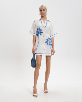 Twinset Белое платье с леном с контрастной вышивкой 261LM2MCC