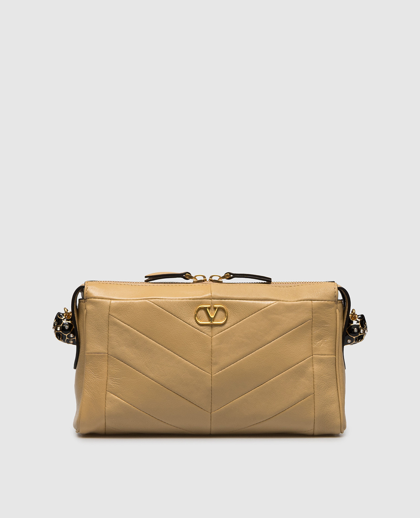 Бежевая кожаная сумка Panthea с кристаллами Swarovski