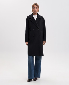 Twinset Черное двубортное пальто с шерстью 262TP2011