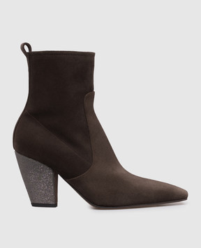 Brunello Cucinelli Коричневые замшевые ботильоны с цепочкой мониль MZSFC2600P