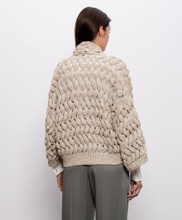 Brunello Cucinelli Бежевый ажурный кардиган с шелком и льном MEA347506P изображение 4