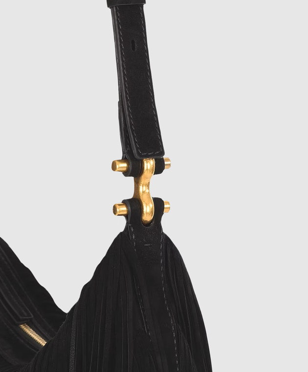 Balmain Черная замшевая сумка-хобо Ébène с бахромой GN0BT053LWSF изображение 4