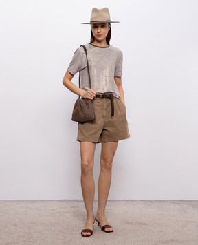 Brunello Cucinelli Бежева футболка з льону в смужку MQ977DU500