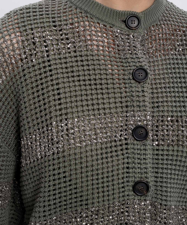 Brunello Cucinelli Зелений укорочений кардиган з паєтками M58772826 зображення 5