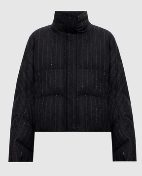 Brunello Cucinelli Сіра пухова куртка з вовною в смужку MG5767484