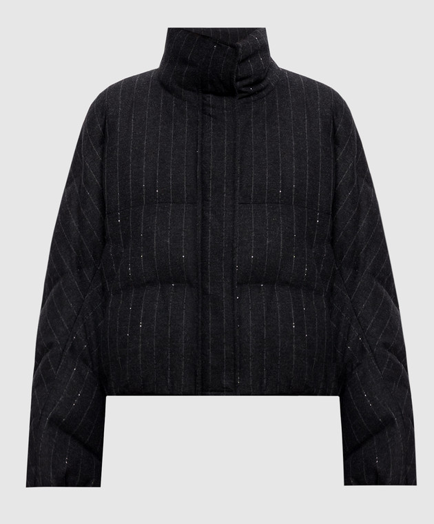 Brunello Cucinelli Серая пуховая куртка с шерстью в полоску MG5767484