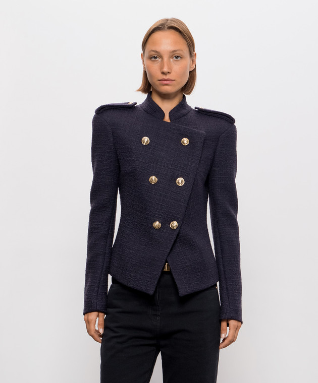 Balmain Фиолетовый двубортный твидовый жакет из шерсти JA0000000059 изображение 3