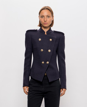 Balmain Фиолетовый двубортный твидовый жакет из шерсти JA0000000059