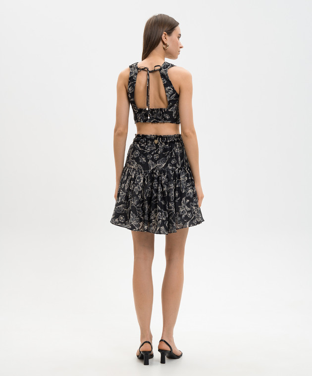 Twinset Черный костюм из топа и юбки с леном с цветочным принтом 261LM2SEE изображение 4