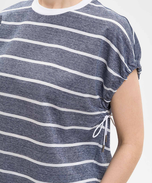 Peserico Синяя футболка с леном в полоску S06411J003028 изображение 5