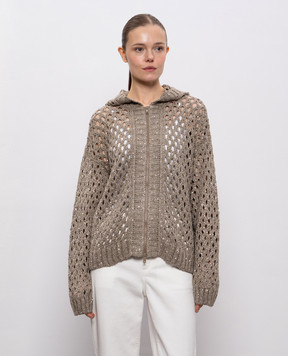 Brunello Cucinelli Коричневий ажурний кардиган з шовком та льоном MEA338206P
