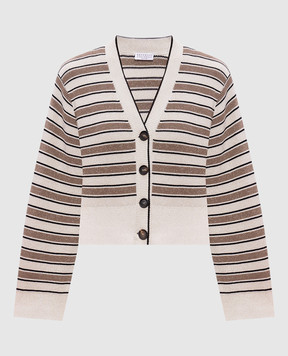 Brunello Cucinelli Бежевый кардиган в полоску с люрексом MAZ263806P