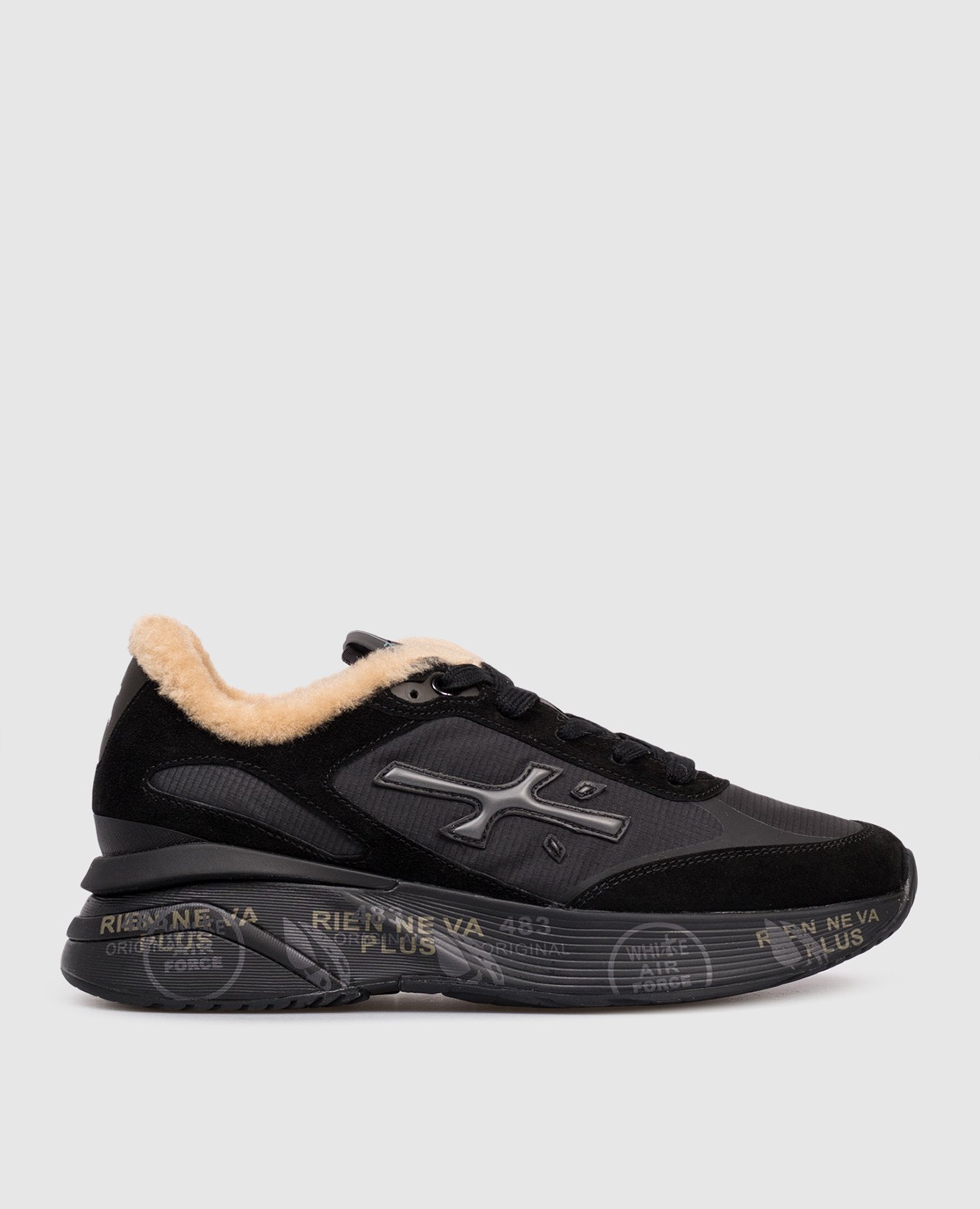 Black MOERUND combination sneakers with fur Premiata
