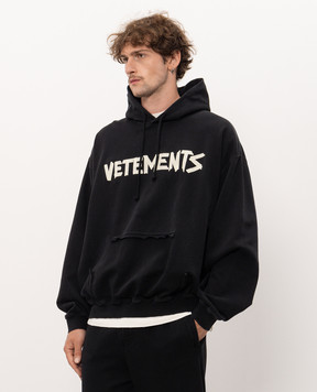 Vetements Чорне худі з принтом логотипа MH27HD149Bm