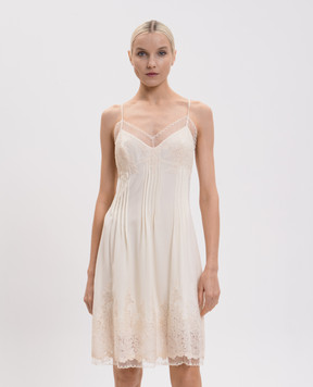 Ermanno Scervino Бежева сукня із шовку з мереживом D482Q321APVKX