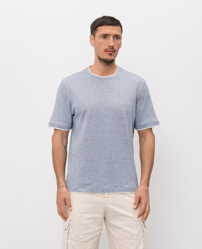 Brunello Cucinelli Голубая меланжевая футболка с леном MW8357427
