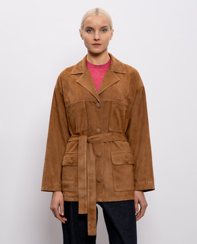 Simonetta Ravizza Коричневая замшевая куртка Ivan с поясом S06JA405S1SY