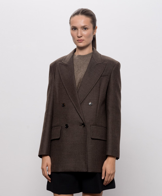 Max Mara Коричневый двубортный жакет PULVINO из шерсти MXSPULVINO изображение 3