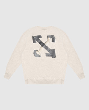 Off-White Дитячий бежевий меланжевий світшот з принтом 44BBA001F26F00B