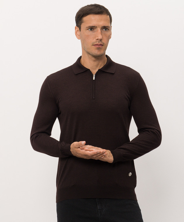 Bertolo Cashmere Коричневое поло из шерсти и шелка с молнией 900837000006 изображение 3