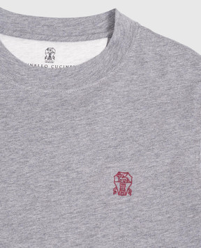 Brunello Cucinelli Дитяча сіра футболка з вишивкою емблеми B0B13T704C