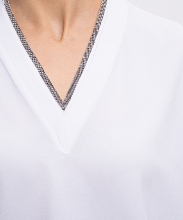 Brunello Cucinelli Біла футболка з ланцюжком моніль MPT18BD222 зображення 5