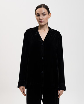Asceno Чорна оксамитова піжамна сорочка Calabasas з шовком T087F40C01