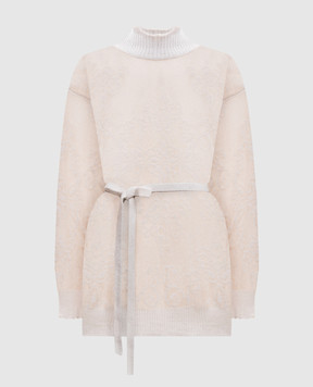 Twinset Ажурний светр кольору айворі з поясом 262TP3342