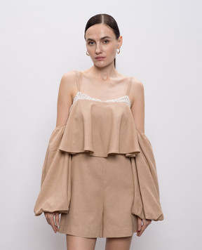 Twinset Бежевий комбінезон з льоном зі знімними рукавами 261TF2100