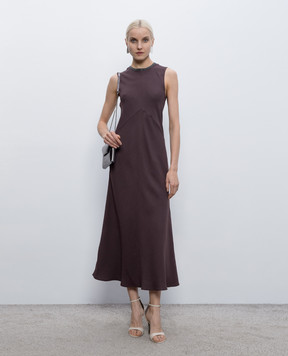 Brunello Cucinelli Бордова сукня міді з льоном MH126AFR61