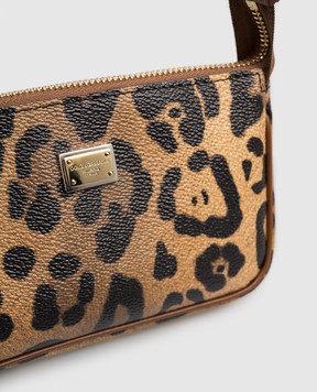 Dolce&Gabbana Дитяча коричнева шкіряна сумка в анімалістичний принт з логотипом EB0268A0239
