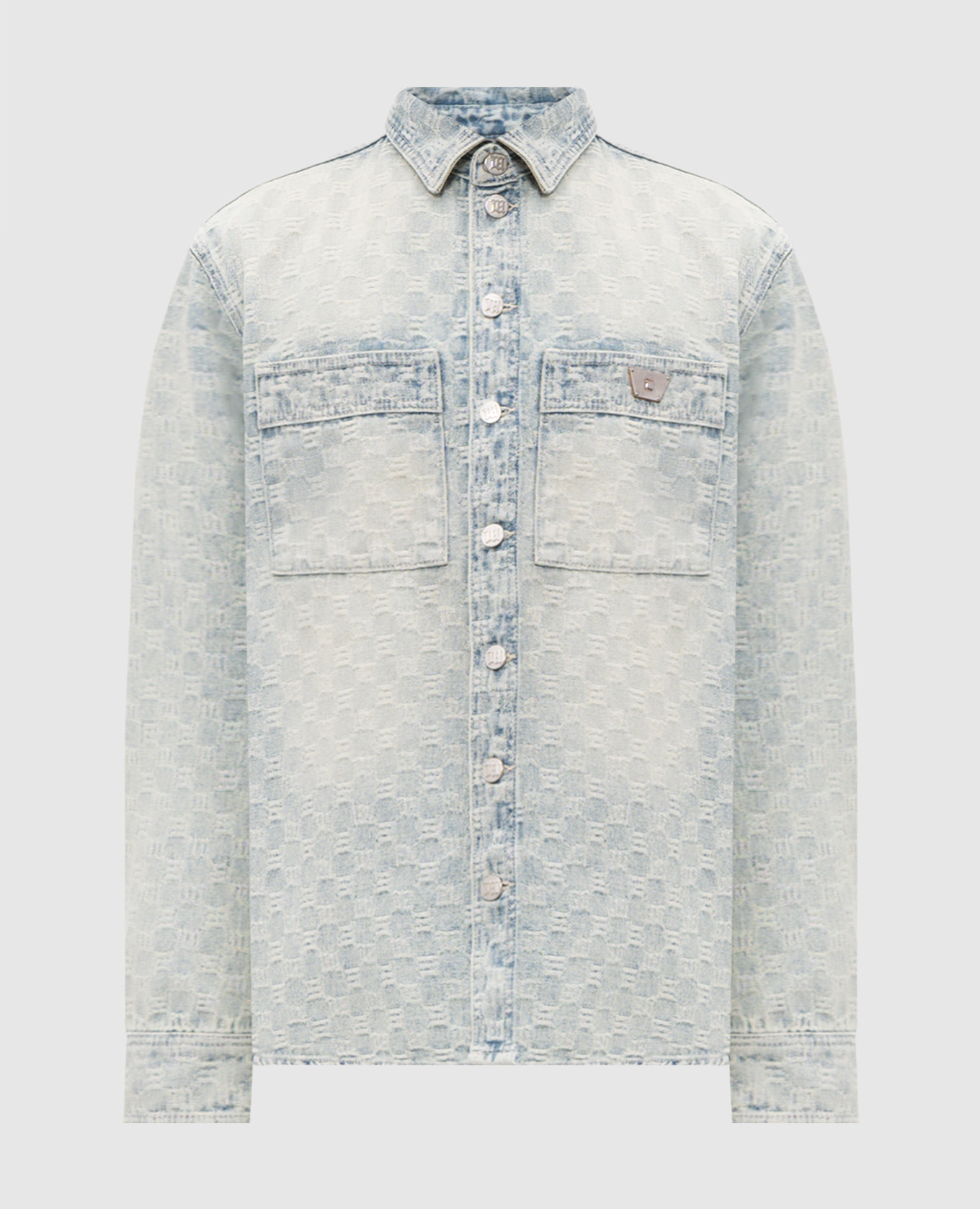 

Голубая рубашка джинсовая в узор монограммы, Голубой, Рубашки