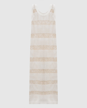 Brunello Cucinelli Бежева сукня в смужку з паєтками M58772A90