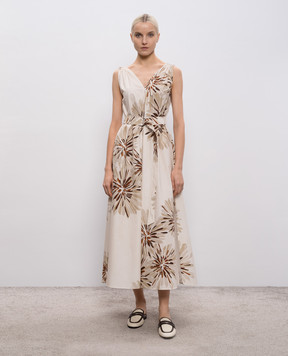 Brunello Cucinelli Бежева сукня міді в квітковий принт MQ197A5092