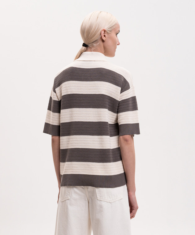 Ami Paris Серое поло в полоску с нашивкой FPL430KN0153 изображение 4