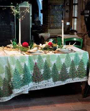 TESSITURA TOSCANA TELERIE Серая скатерть FAIRY TREES NT210115080037