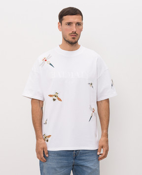 Balmain Белая футболка с вышивкой Insect HH1EG230GF69