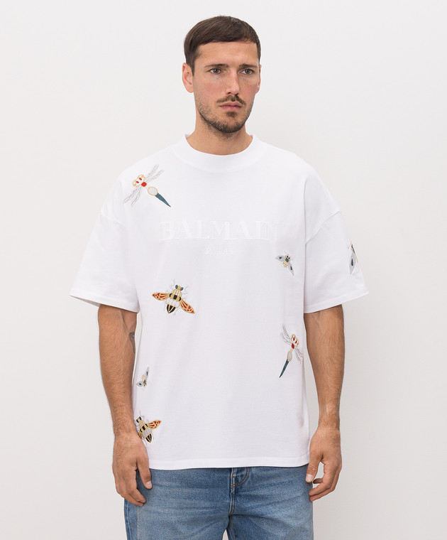 Balmain Белая футболка с вышивкой Insect HH1EG230GF69 изображение 3