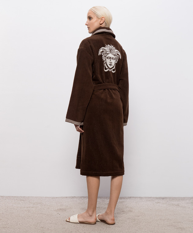 Versace Коричневый махровый халат с узором Medusa 10242151A17767 изображение 3