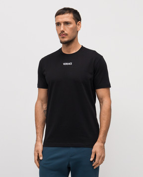 Versace Чорна футболка з вишивкою логотипа 10139441A16455