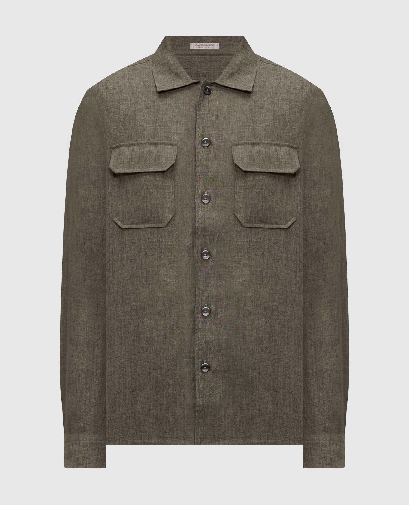 Зеленая рубашка из льна прямого кроя