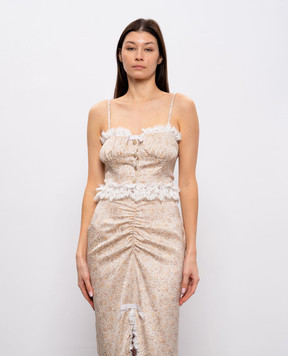 Alessandra Rich Бежевий топ із шовку з рюшами FABX4320F4670