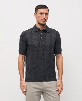 Brunello Cucinelli Поло серого цвета с леном в тканом узоре M2L707815