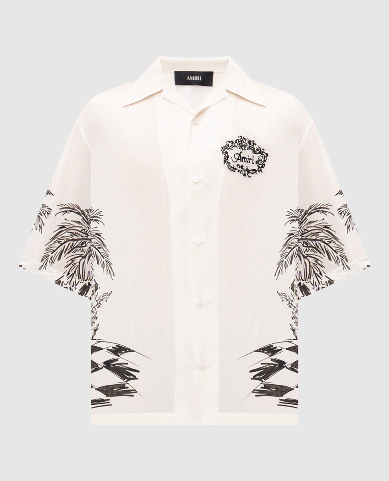 

Бежевая рубашка из шелка в принт, Бежевый, Рубашки